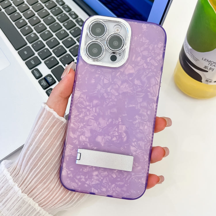 Plating Glitter Texture Fold Holder TPU Phone Case with Lens Film, For iPhone 15 Pro Max