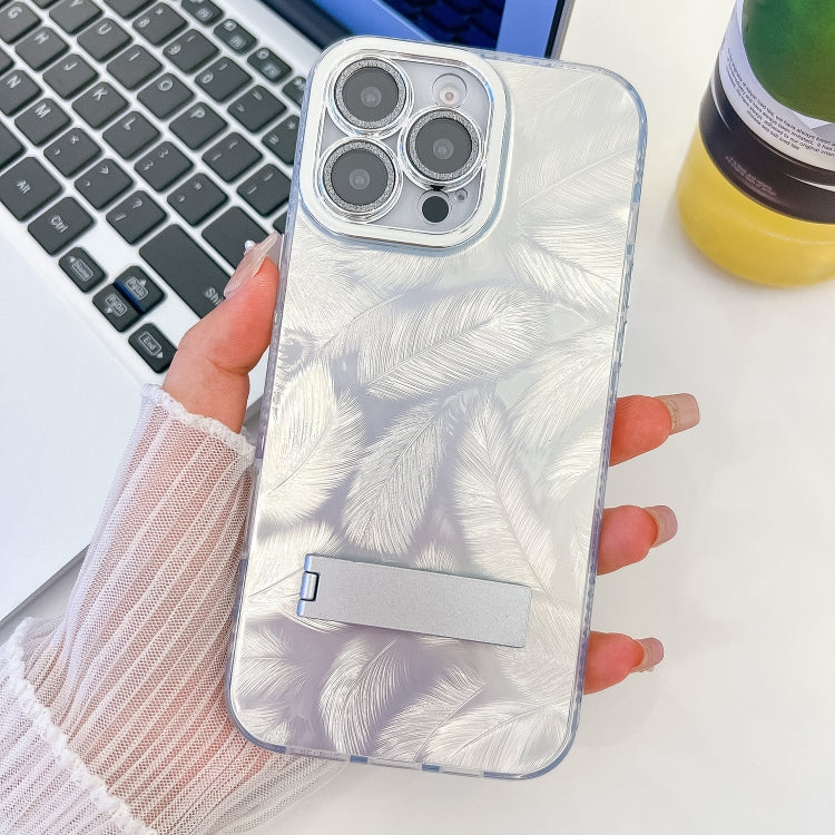 Plating Glitter Texture Fold Holder TPU Phone Case with Lens Film, For iPhone 15 Pro Max