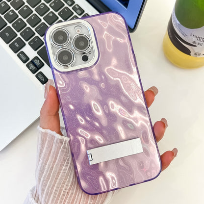 Plating Glitter Texture Fold Holder TPU Phone Case with Lens Film, For iPhone 15 Pro Max