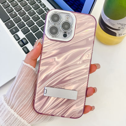 Plating Glitter Texture Fold Holder TPU Phone Case with Lens Film, For iPhone 15 Pro