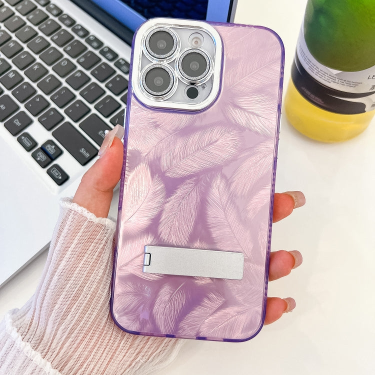 Plating Glitter Texture Fold Holder TPU Phone Case with Lens Film, For iPhone 15 Pro