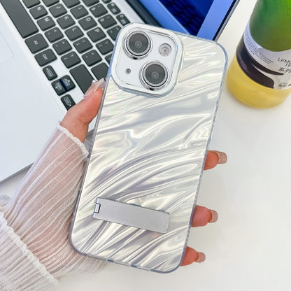Plating Glitter Texture Fold Holder TPU Phone Case with Lens Film, For iPhone 15