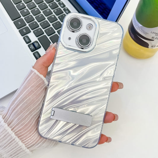 Plating Glitter Texture Fold Holder TPU Phone Case with Lens Film, For iPhone 15