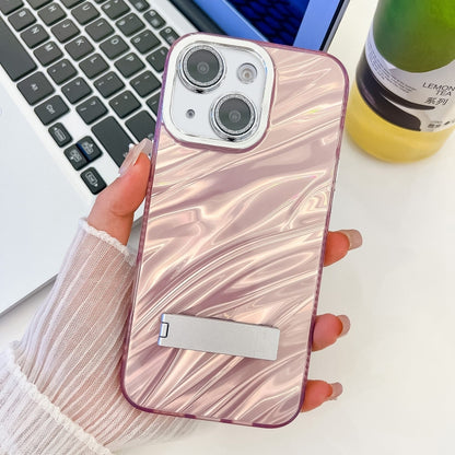 Plating Glitter Texture Fold Holder TPU Phone Case with Lens Film, For iPhone 15