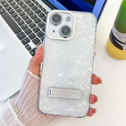 Plating Glitter Texture Fold Holder TPU Phone Case with Lens Film, For iPhone 15