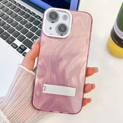 Plating Glitter Texture Fold Holder TPU Phone Case with Lens Film, For iPhone 15