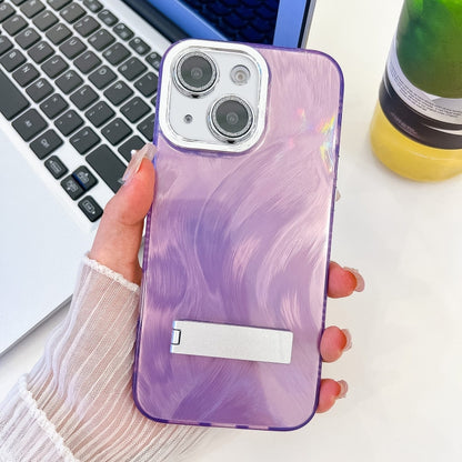 Plating Glitter Texture Fold Holder TPU Phone Case with Lens Film, For iPhone 15