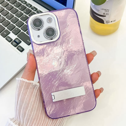 Plating Glitter Texture Fold Holder TPU Phone Case with Lens Film, For iPhone 15