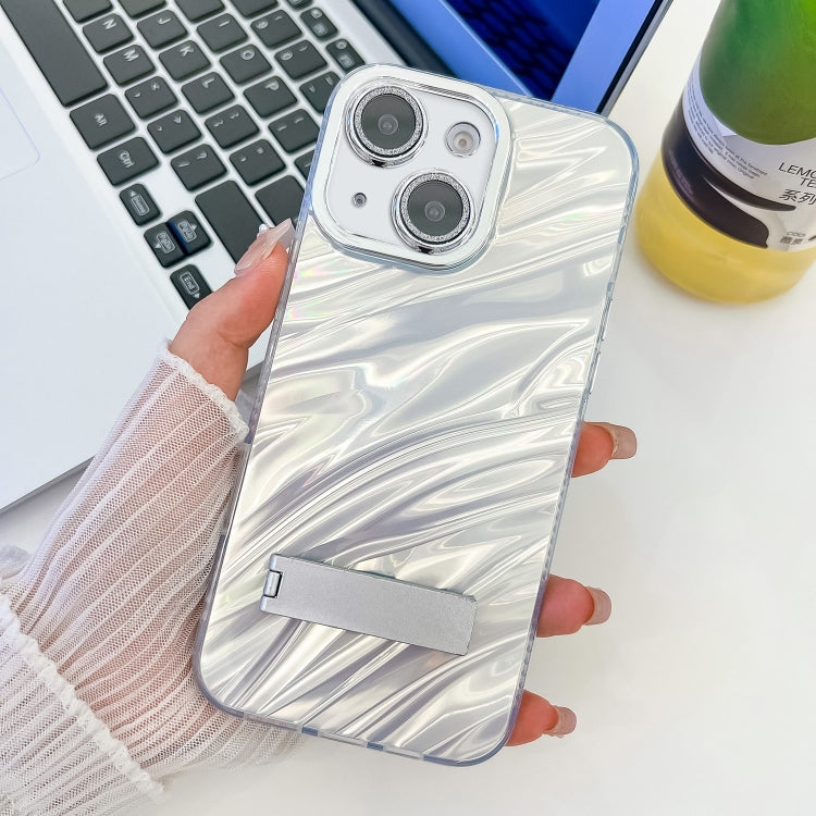 Plating Glitter Texture Fold Holder TPU Phone Case with Lens Film, For iPhone 14