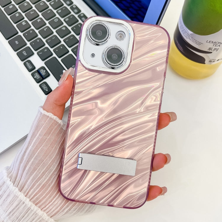 Plating Glitter Texture Fold Holder TPU Phone Case with Lens Film, For iPhone 14