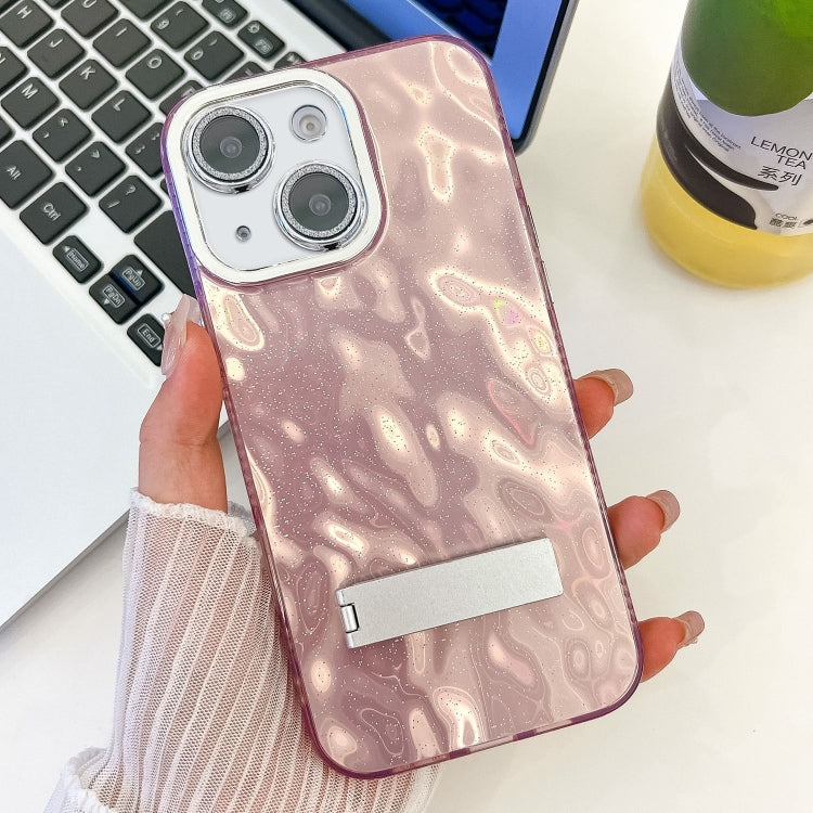 Plating Glitter Texture Fold Holder TPU Phone Case with Lens Film, For iPhone 14
