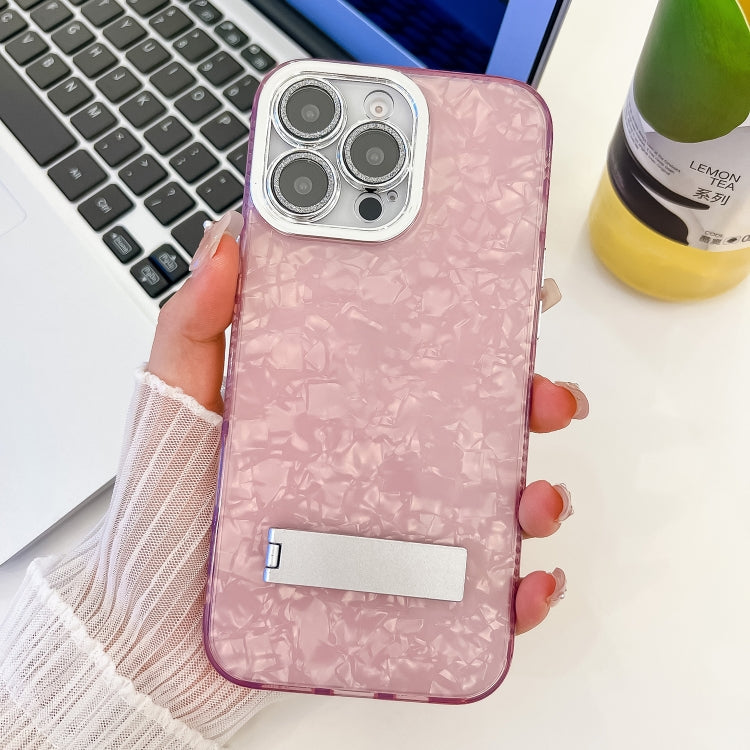 Plating Glitter Texture Fold Holder TPU Phone Case with Lens Film, For iPhone 14 Pro