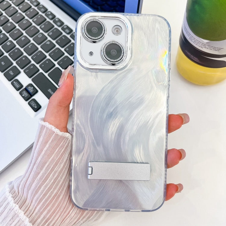Plating Glitter Texture Fold Holder TPU Phone Case with Lens Film, For iPhone 13