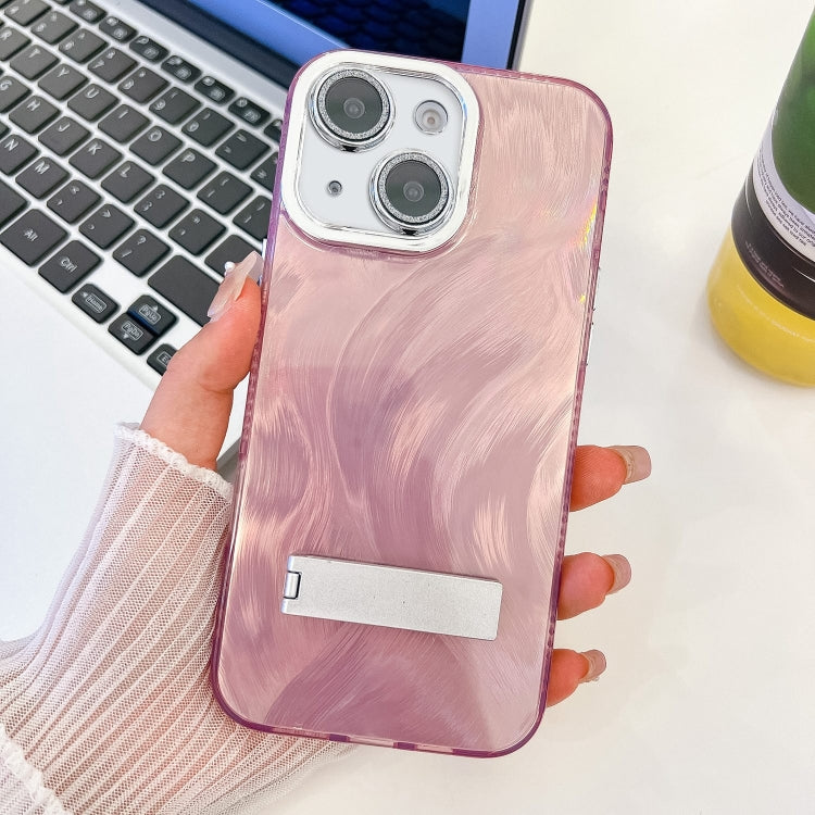 Plating Glitter Texture Fold Holder TPU Phone Case with Lens Film, For iPhone 13