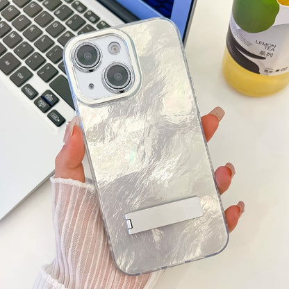 Plating Glitter Texture Fold Holder TPU Phone Case with Lens Film, For iPhone 13