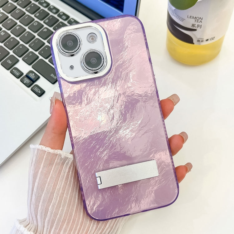 Plating Glitter Texture Fold Holder TPU Phone Case with Lens Film, For iPhone 13