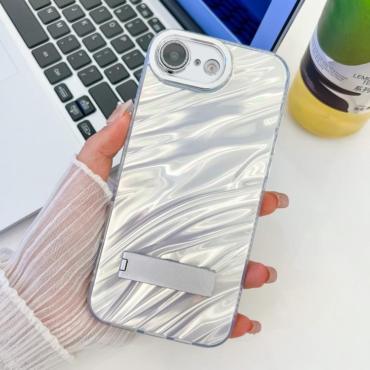 Plating Glitter Texture Fold Holder TPU Phone Case with Lens Film, For iPhone 16e