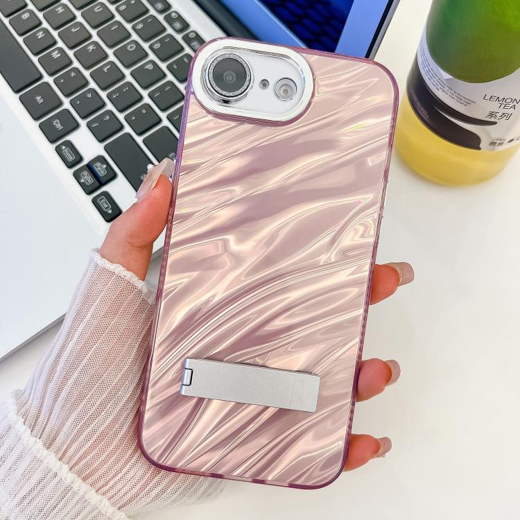 Plating Glitter Texture Fold Holder TPU Phone Case with Lens Film, For iPhone 16e