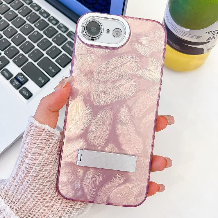 Plating Glitter Texture Fold Holder TPU Phone Case with Lens Film, For iPhone 16e