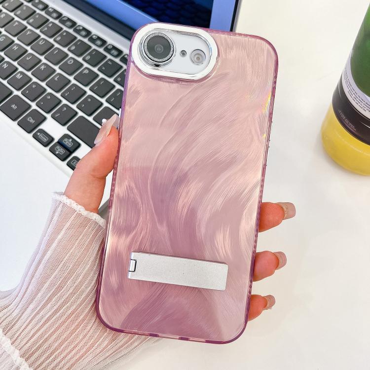 Plating Glitter Texture Fold Holder TPU Phone Case with Lens Film, For iPhone 16e