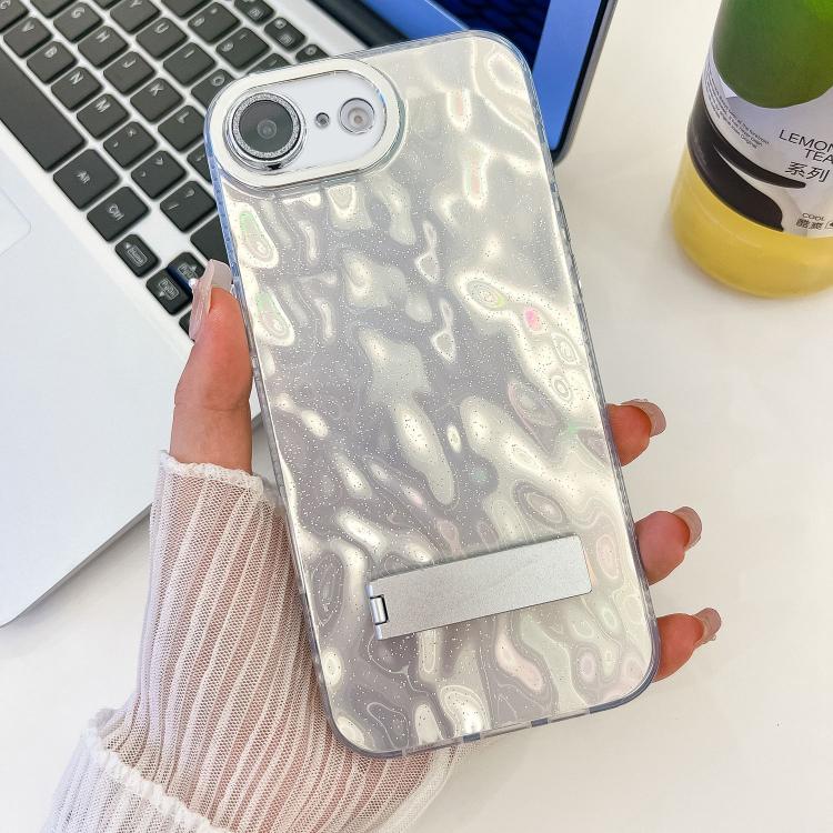 Plating Glitter Texture Fold Holder TPU Phone Case with Lens Film, For iPhone 16e