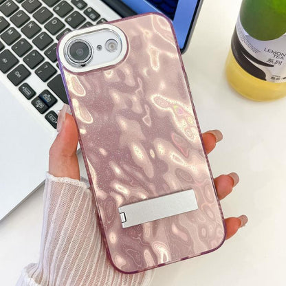 Plating Glitter Texture Fold Holder TPU Phone Case with Lens Film, For iPhone 16e