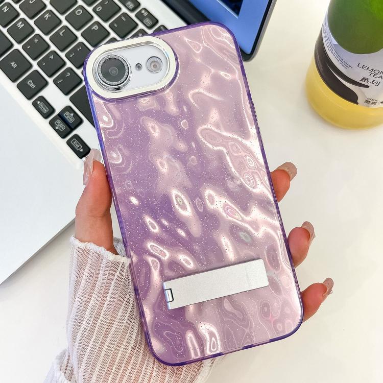 Plating Glitter Texture Fold Holder TPU Phone Case with Lens Film, For iPhone 16e