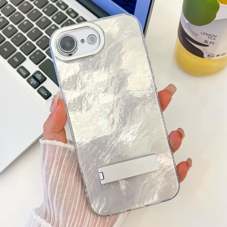 Plating Glitter Texture Fold Holder TPU Phone Case with Lens Film, For iPhone 16e