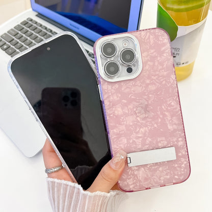 Plating Glitter Texture Fold Holder TPU Phone Case with Lens Film, For iPhone 15