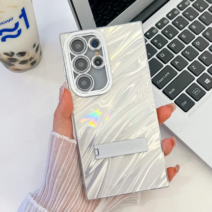 Plating Glitter Texture Fold Holder TPU Phone Case with Lens Film, For Samsung Galaxy S24 Ultra 5G