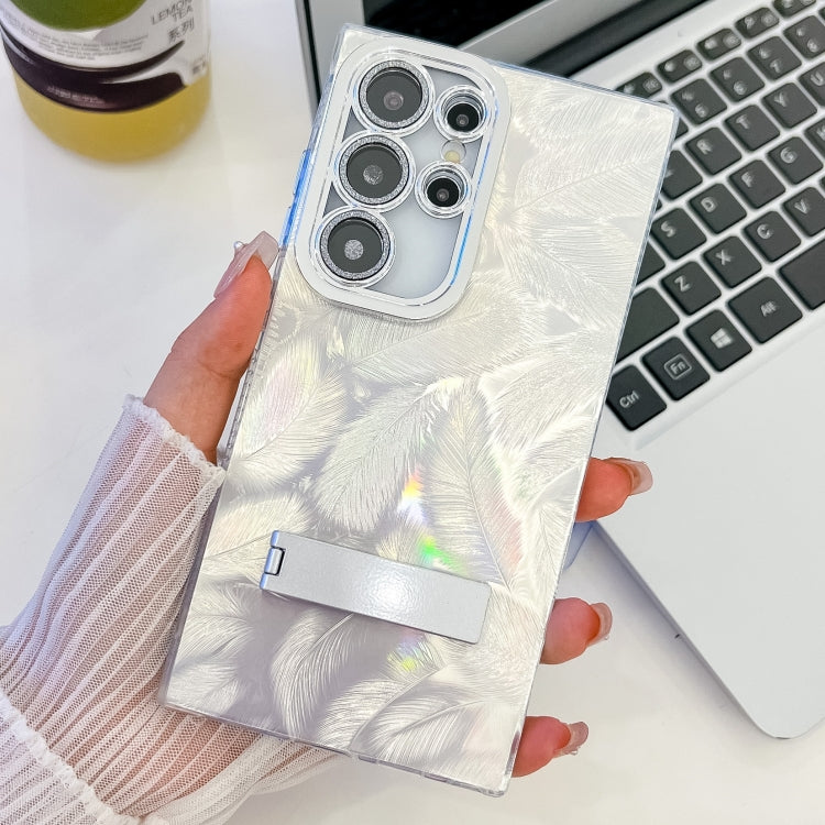 Plating Glitter Texture Fold Holder TPU Phone Case with Lens Film, For Samsung Galaxy S24 Ultra 5G