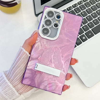 Plating Glitter Texture Fold Holder TPU Phone Case with Lens Film, For Samsung Galaxy S24 Ultra 5G