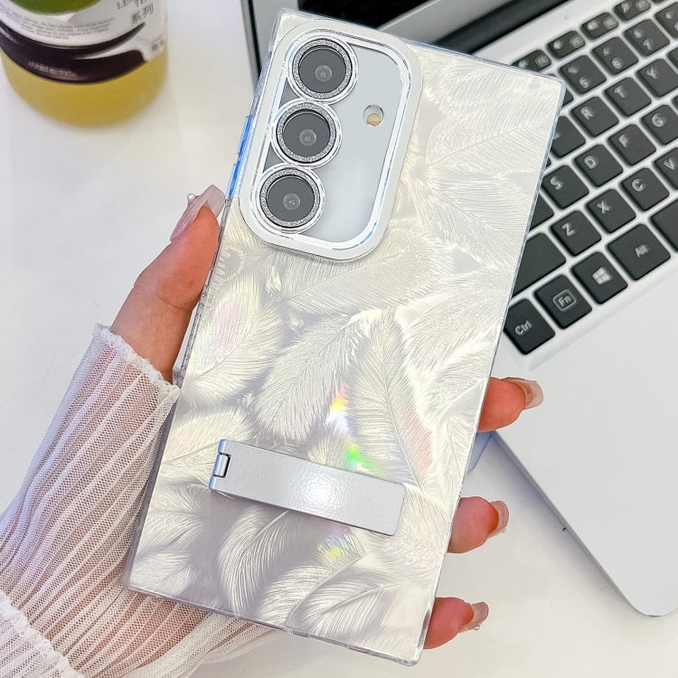 Plating Glitter Texture Fold Holder TPU Phone Case with Lens Film, For Samsung Galaxy S24+ 5G