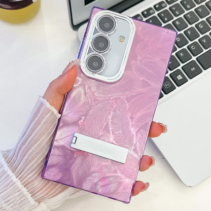 Plating Glitter Texture Fold Holder TPU Phone Case with Lens Film, For Samsung Galaxy S24+ 5G