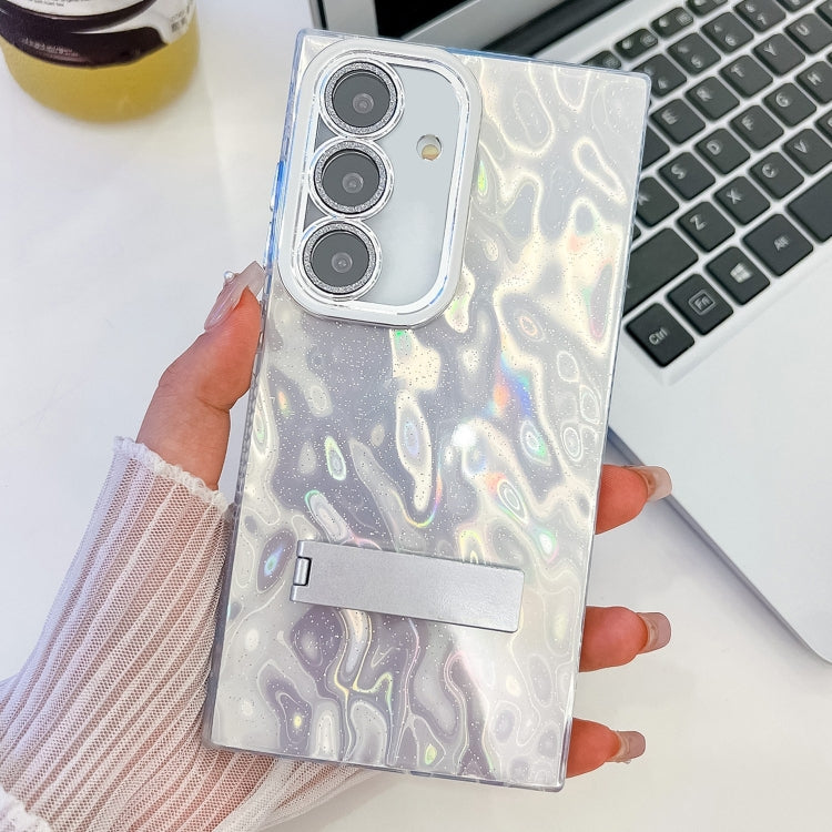 Plating Glitter Texture Fold Holder TPU Phone Case with Lens Film, For Samsung Galaxy S24+ 5G