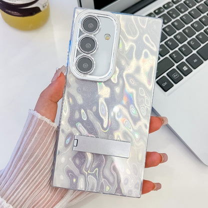 Plating Glitter Texture Fold Holder TPU Phone Case with Lens Film, For Samsung Galaxy S24+ 5G