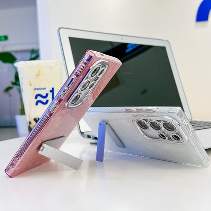 Plating Glitter Texture Fold Holder TPU Phone Case with Lens Film, For Samsung Galaxy S24 Ultra 5G