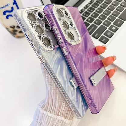 Plating Glitter Texture Fold Holder TPU Phone Case with Lens Film, For Samsung Galaxy S24+ 5G