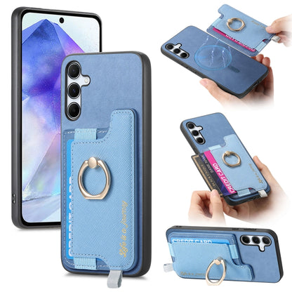 Retro Cross Leather Ring Horizontal Insert Card Bag MagSafe Phone Case, For Samsung Galaxy A55 5G, For Samsung Galaxy A35 5G, For Samsung Galaxy S24 Ultra 5G