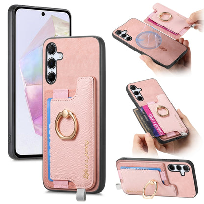 Retro Cross Leather Ring Horizontal Insert Card Bag MagSafe Phone Case, For Samsung Galaxy A35 5G, For Samsung Galaxy S24 Ultra 5G, For Samsung Galaxy S24+ 5G