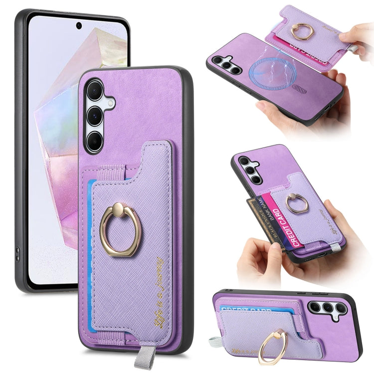 Retro Cross Leather Ring Horizontal Insert Card Bag MagSafe Phone Case, For Samsung Galaxy A35 5G, For Samsung Galaxy S24 Ultra 5G, For Samsung Galaxy S24+ 5G