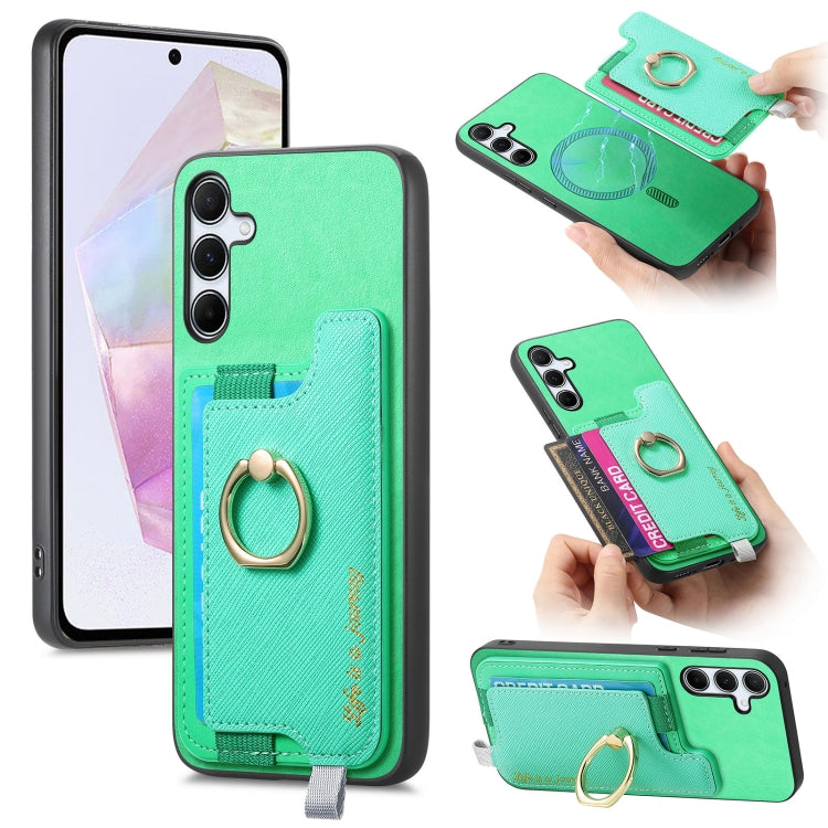 Retro Cross Leather Ring Horizontal Insert Card Bag MagSafe Phone Case, For Samsung Galaxy A35 5G, For Samsung Galaxy S24 Ultra 5G, For Samsung Galaxy S24+ 5G