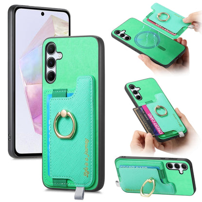 Retro Cross Leather Ring Horizontal Insert Card Bag MagSafe Phone Case, For Samsung Galaxy A35 5G, For Samsung Galaxy S24 Ultra 5G, For Samsung Galaxy S24+ 5G