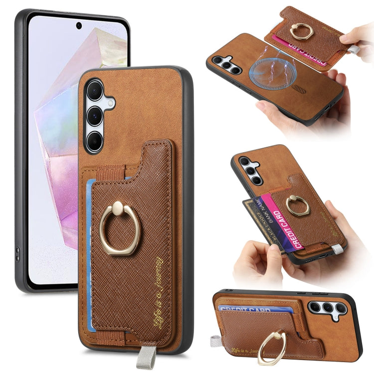Retro Cross Leather Ring Horizontal Insert Card Bag MagSafe Phone Case, For Samsung Galaxy A35 5G, For Samsung Galaxy S24 Ultra 5G, For Samsung Galaxy S24+ 5G