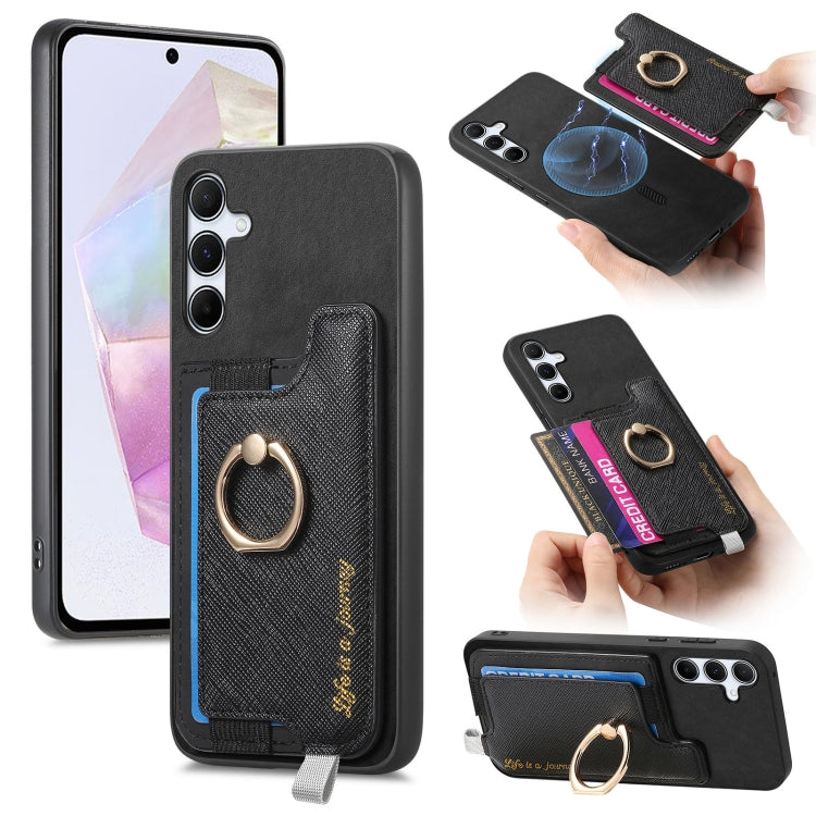 Retro Cross Leather Ring Horizontal Insert Card Bag MagSafe Phone Case, For Samsung Galaxy A35 5G, For Samsung Galaxy S24 Ultra 5G, For Samsung Galaxy S24+ 5G