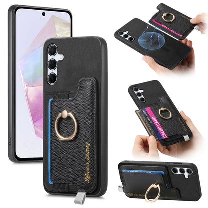 Retro Cross Leather Ring Horizontal Insert Card Bag MagSafe Phone Case, For Samsung Galaxy A35 5G, For Samsung Galaxy S24 Ultra 5G, For Samsung Galaxy S24+ 5G