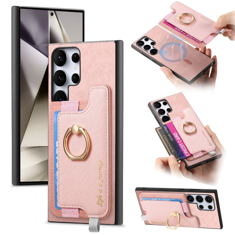 Retro Cross Leather Ring Horizontal Insert Card Bag MagSafe Phone Case, For Samsung Galaxy A35 5G, For Samsung Galaxy S24 Ultra 5G, For Samsung Galaxy S24+ 5G