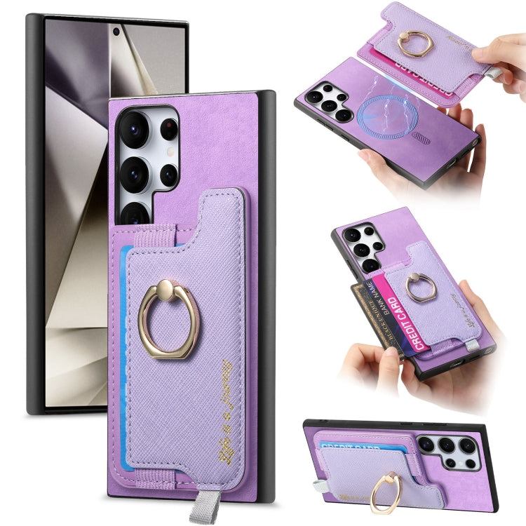 Retro Cross Leather Ring Horizontal Insert Card Bag MagSafe Phone Case, For Samsung Galaxy A35 5G, For Samsung Galaxy S24 Ultra 5G, For Samsung Galaxy S24+ 5G