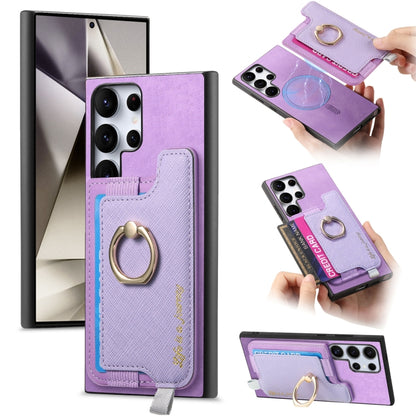 Retro Cross Leather Ring Horizontal Insert Card Bag MagSafe Phone Case, For Samsung Galaxy A35 5G, For Samsung Galaxy S24 Ultra 5G, For Samsung Galaxy S24+ 5G