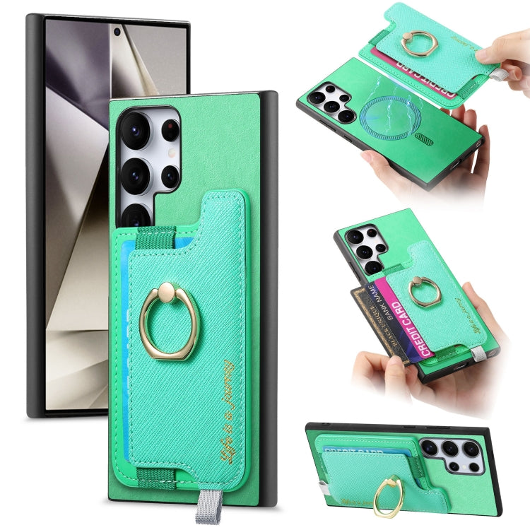Retro Cross Leather Ring Horizontal Insert Card Bag MagSafe Phone Case, For Samsung Galaxy A35 5G, For Samsung Galaxy S24 Ultra 5G, For Samsung Galaxy S24+ 5G